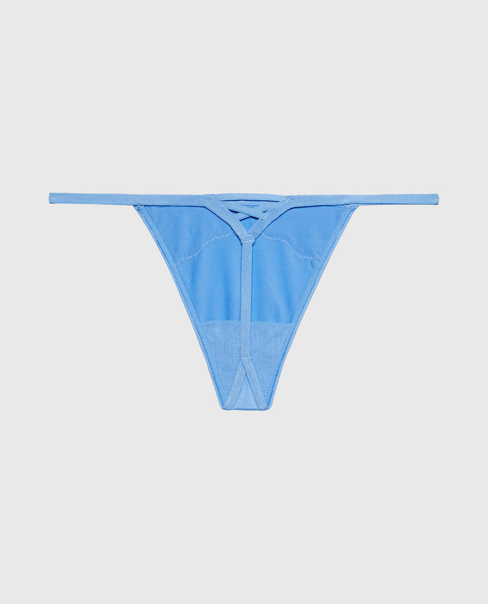 Diva G-String with Lush Lace in Azure Blue