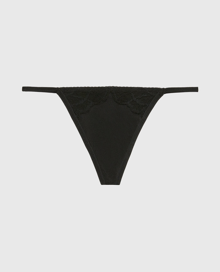 Diva G-String with Lush Lace in Tuxedo Black