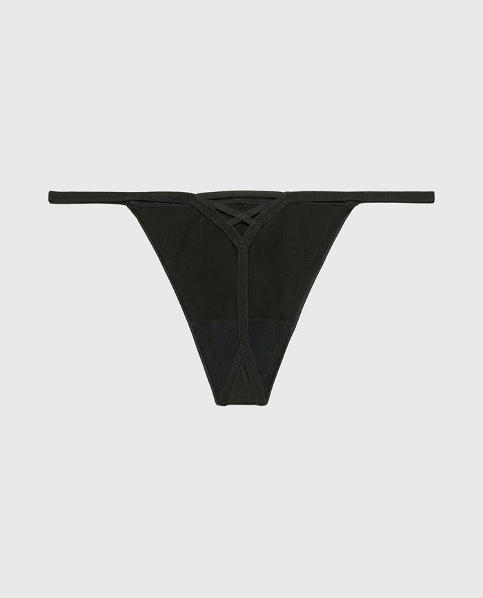 Diva G-String with Lush Lace in Tuxedo Black