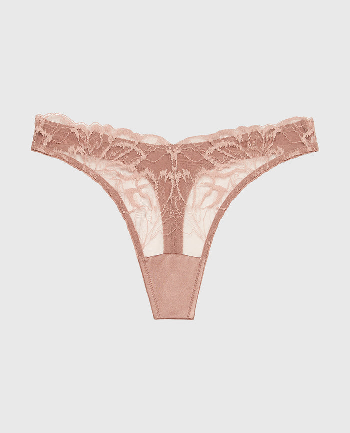 Diva High Leg Thong Panty with Lush Lace in Deer