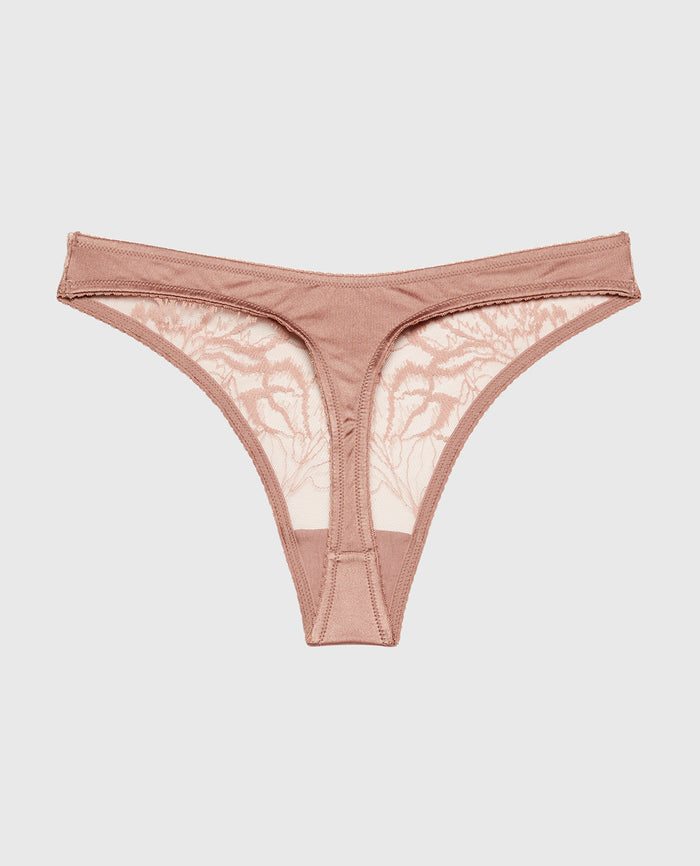 Diva High Leg Thong Panty with Lush Lace in Deer