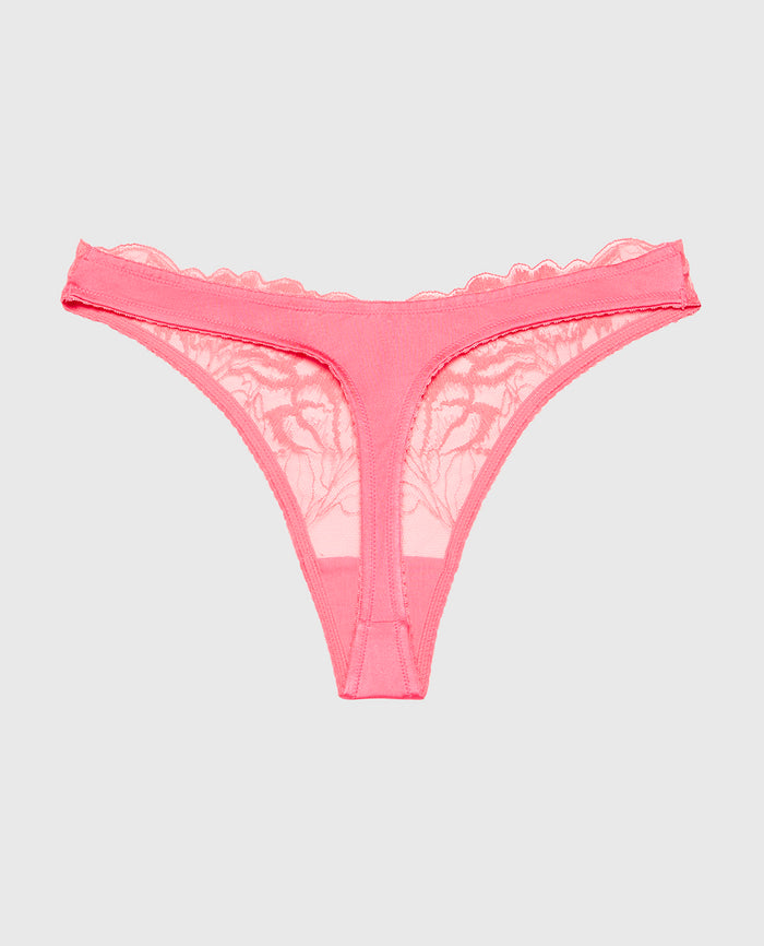 Diva High Leg Thong Panty with Lush Lace in Pink Lemonade