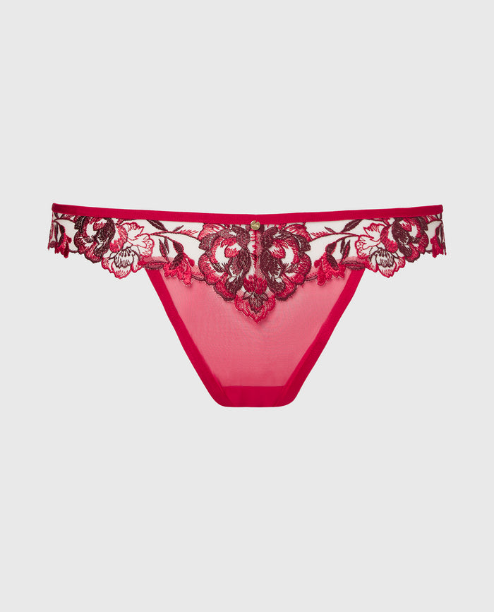Diva Mini Cheeky Panty in Evening Blush with Crimson and Russian Ruby