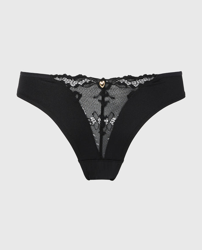 Diva Mini Cheeky Panty with Romantic Lace in Tuxedo Black