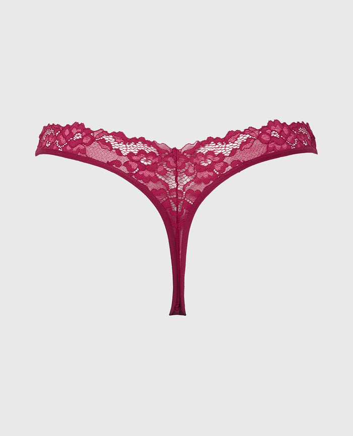 Diva Thong Panty with Romantic Lace in Plum Rose