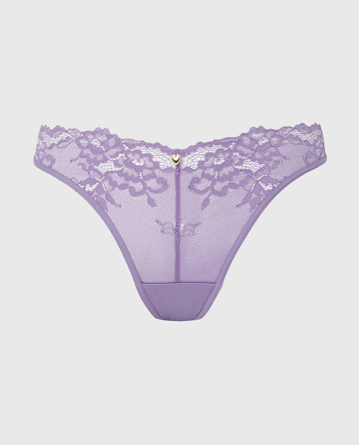 Diva Thong Panty with Romantic Lace in Purple Haze