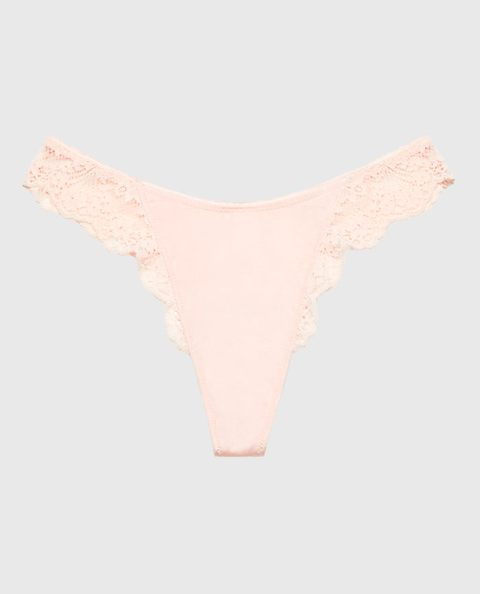 Diva Thong Panty with Timeless Lace in Crystal Pink
