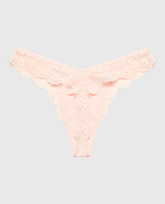Diva Thong Panty with Timeless Lace in Crystal Pink