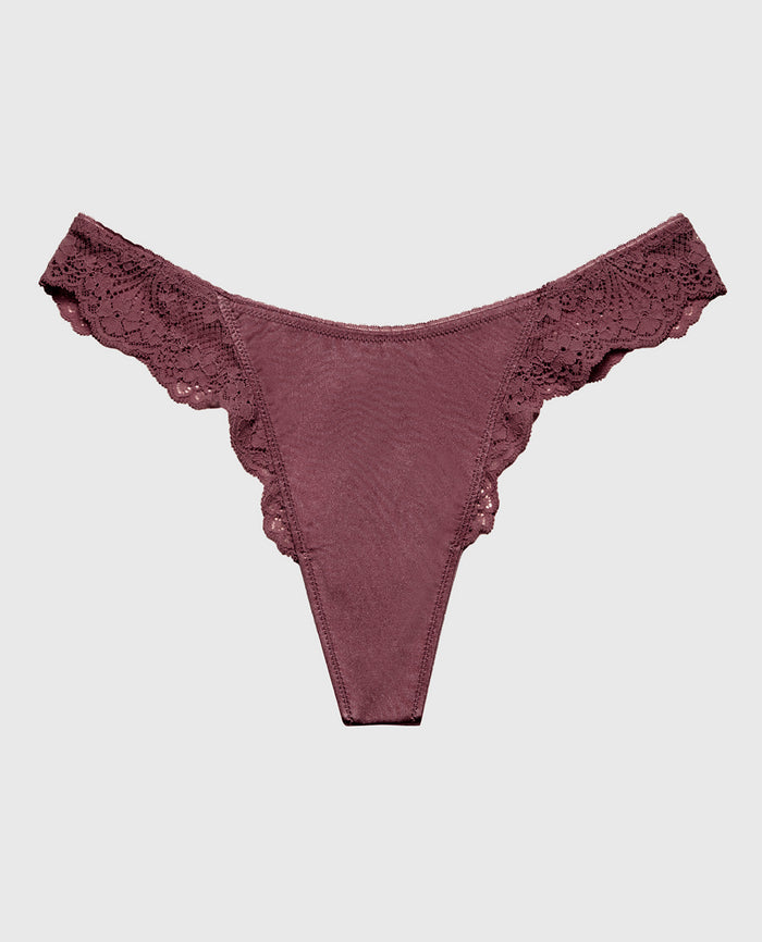 Diva Thong Panty with Timeless Lace in Plum Wine