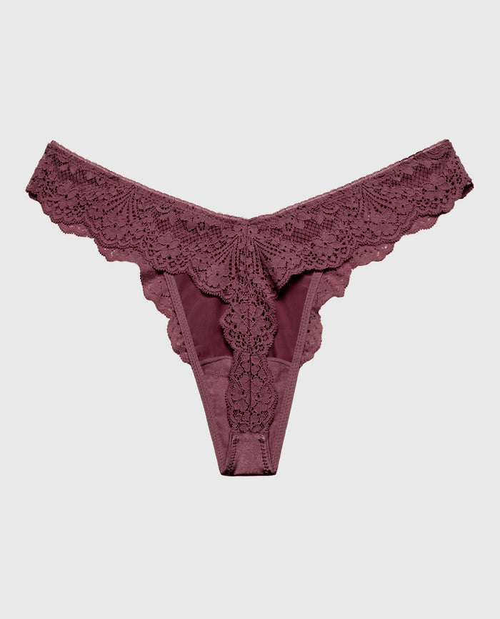 Diva Thong Panty with Timeless Lace in Plum Wine