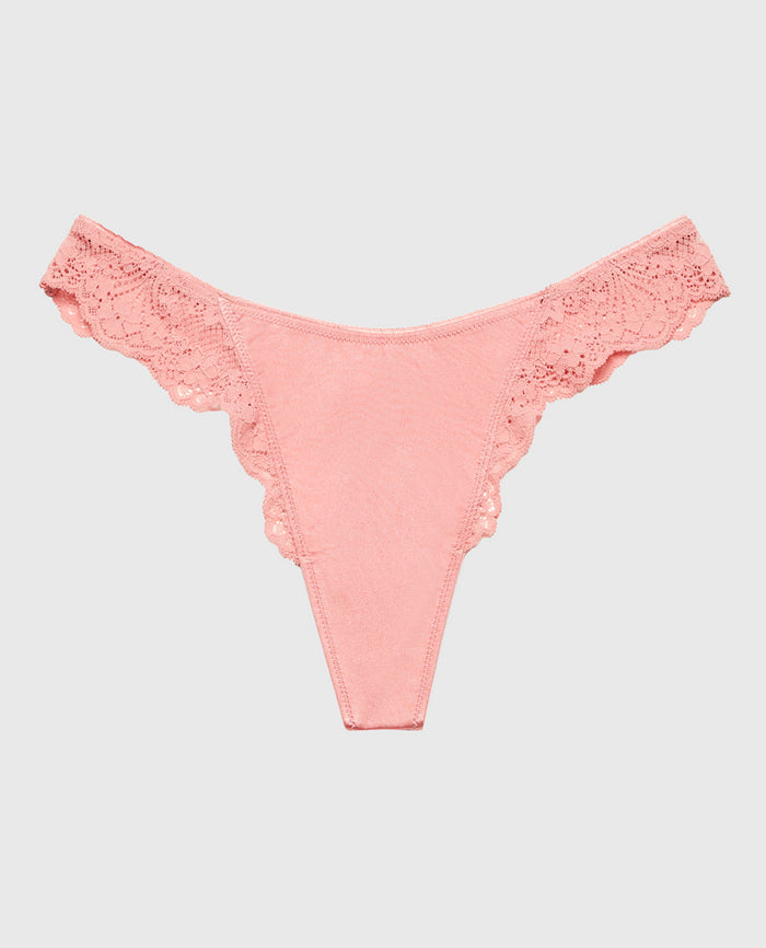Diva Thong Panty with Timeless Lace in Rose Elegance