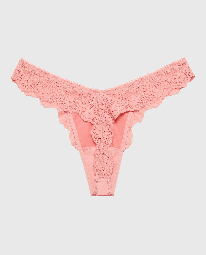 Diva Thong Panty with Timeless Lace in Rose Elegance
