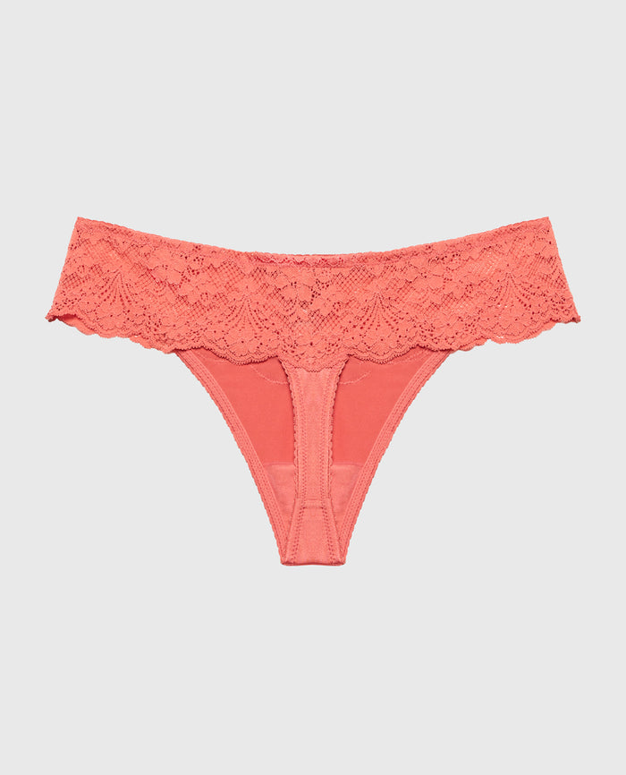 Diva Thong Panty with Timeless Lace Up Detail in Faded Rose