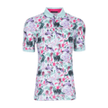 Greyson Clothiers Divine Nirvana Polo in Skystone - Front View, Japan-inspired floral and fauna print