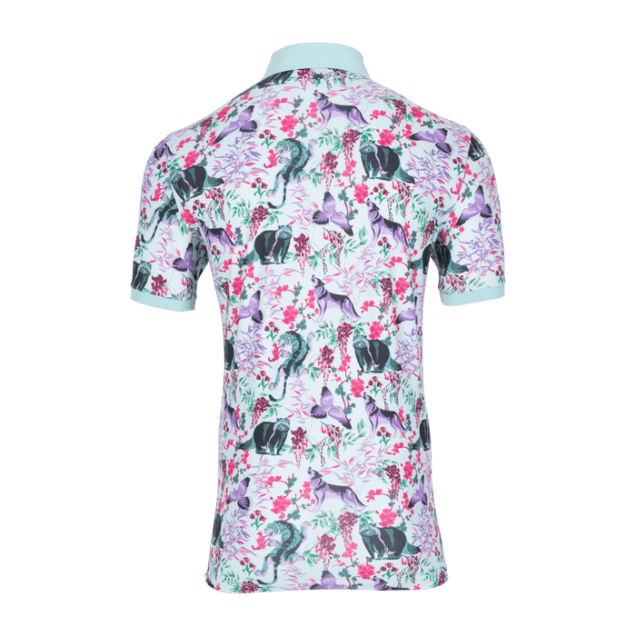 Greyson Clothiers Divine Nirvana Polo in Skystone - Back View, patterned men's golf polo