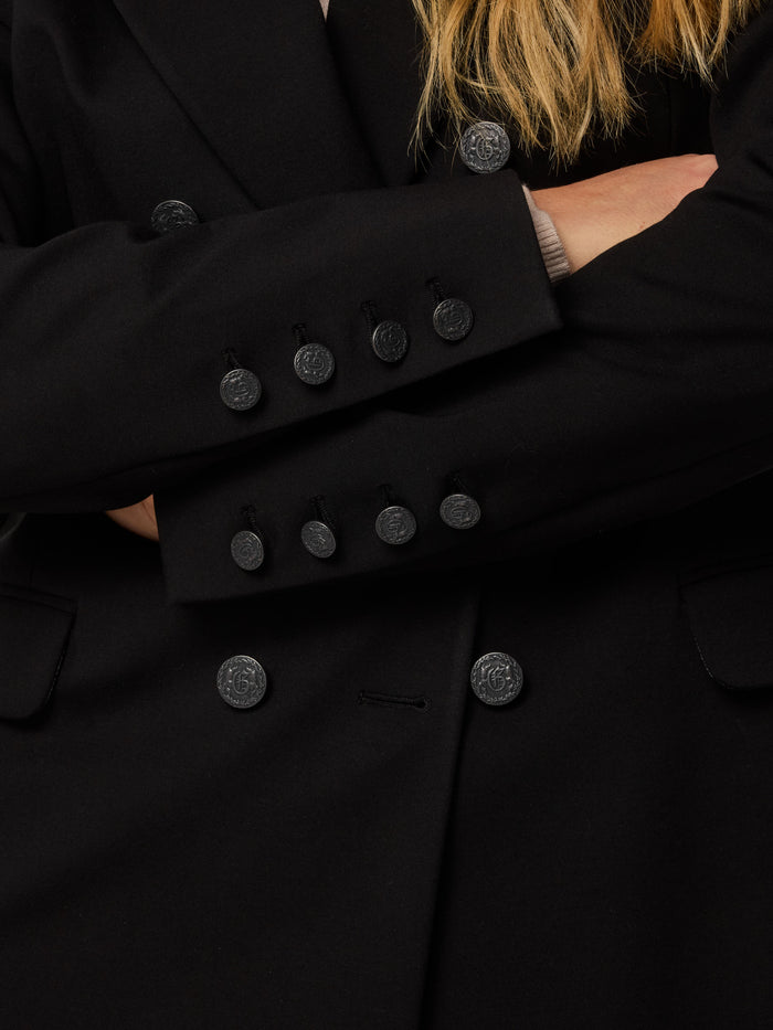 Drea Double Breasted Blazer - Embossed Greyson Logo Button Close-Up, Cuff & Placket Detail | Greyson Clothiers