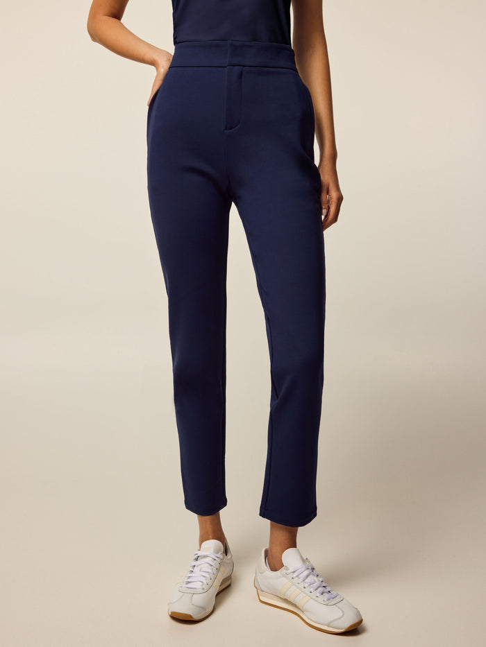 Maltese Blue Drea High-Rise Trouser - Front View, Women's Stretch Ponté Tailored Pant | Greyson Clothiers