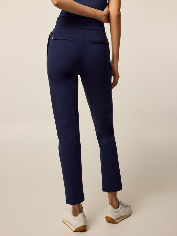Maltese Blue Drea High-Rise Trouser - Back View, Welt Pockets & High-Rise Waistband Detail | Greyson Clothiers