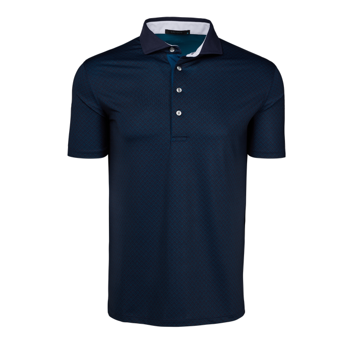 Wolf Blue Drifter Short Sleeve Polo Tonal Geometric Print - Front View | Greyson Clothiers