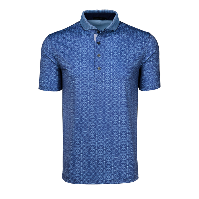 Greyson Clothiers Echo Falls Short Sleeve Polo - Arctic Blue Tonal Geometric Print, Front View | Greyson Clothiers