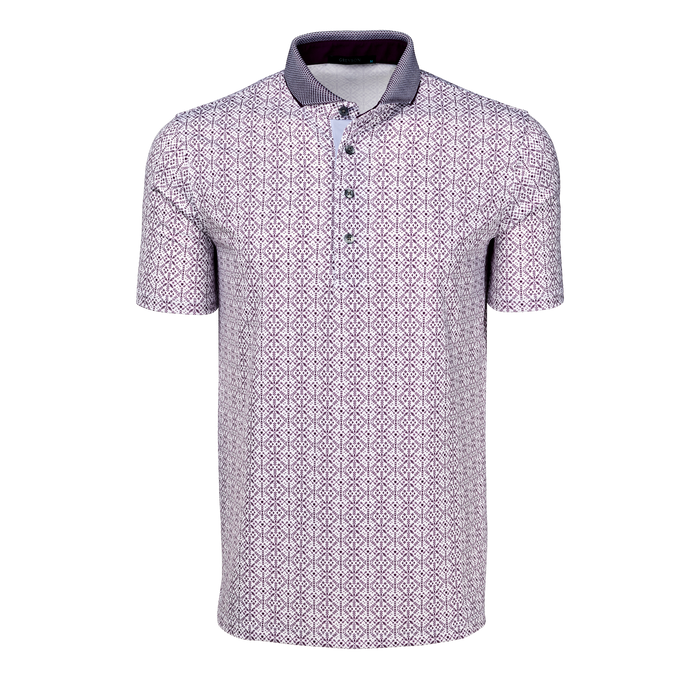 Greyson Clothiers Echo Falls Short Sleeve Polo - Falcon White Geometric Print, Front View | Greyson Clothiers