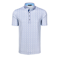 Greyson Echo Falls Short Sleeve Polo - White Blue Geometric Print, Front View, Men's Premium Golf Polo | Greyson Clothiers