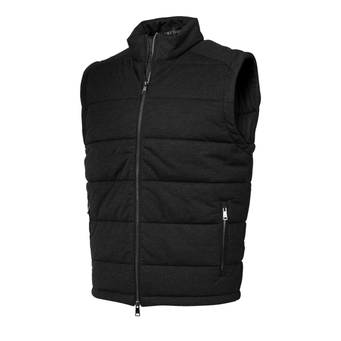 Greyson Clothiers Eos Luxe Vest in Dark Grey Heather - Three-Quarter Angle | Men's Premium Golf Vest
