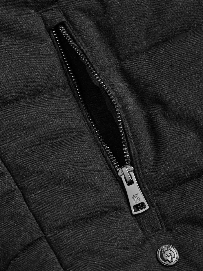 Greyson Eos Luxe Vest - Side Zip Pocket & Signature Wolf Logo Button Detail | Dark Grey Heather