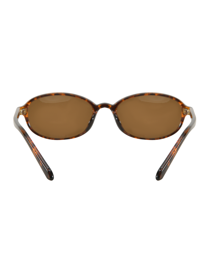 The ESTA GLASSES - TORTOISESHELL by TIGERMIST are oval-shaped sunglasses with brown-tinted UV400 lenses, shown front-facing against a plain white background.