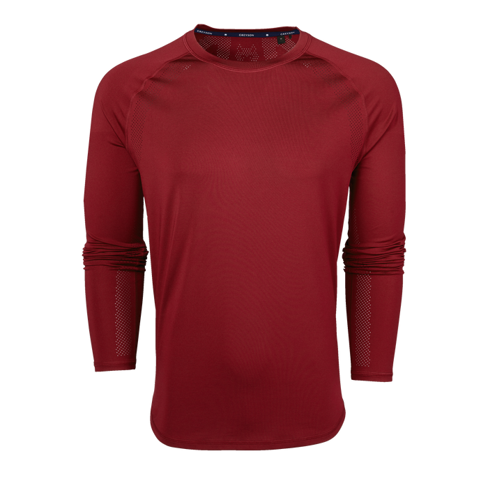 Varsity Red Falcon Sport Long Sleeve Tee - Front View, Perforated Detail | Greyson Clothiers