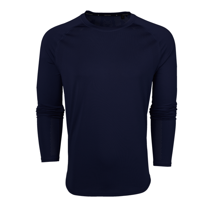 Shepherd Navy Falcon Sport Long Sleeve Tee - Front View, Raglan Sleeve Construction | Greyson Clothiers