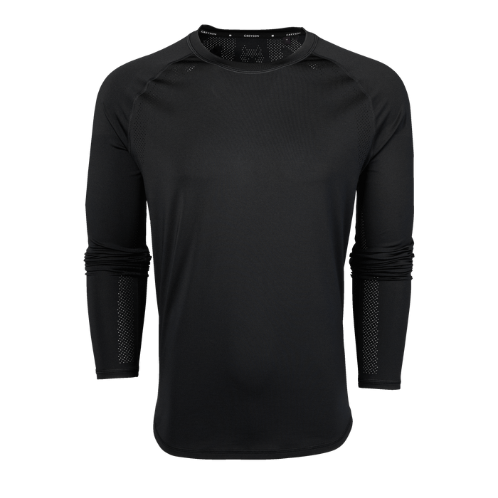 Black Falcon Sport Long Sleeve Tee - Front View, Perforated Performance Activewear | Greyson Clothiers