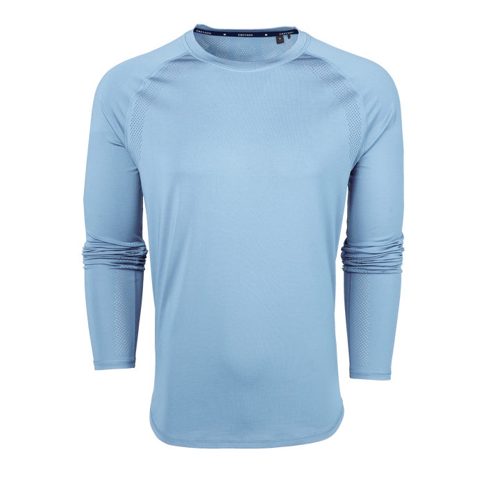 Maltese Blue Falcon Sport Long Sleeve Tee - Front View, Breathable Perforated Panels | Greyson Clothiers