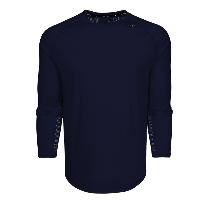 Shepherd Navy Falcon Sport Long Sleeve Tee - Back View, Perforated Ventilation | Greyson Clothiers