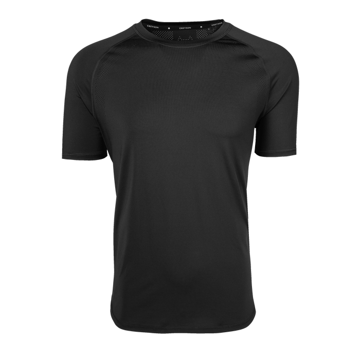Black Falcon Sport Short Sleeve Tee - Front View, Perforated Ventilation Detail | Greyson Clothiers