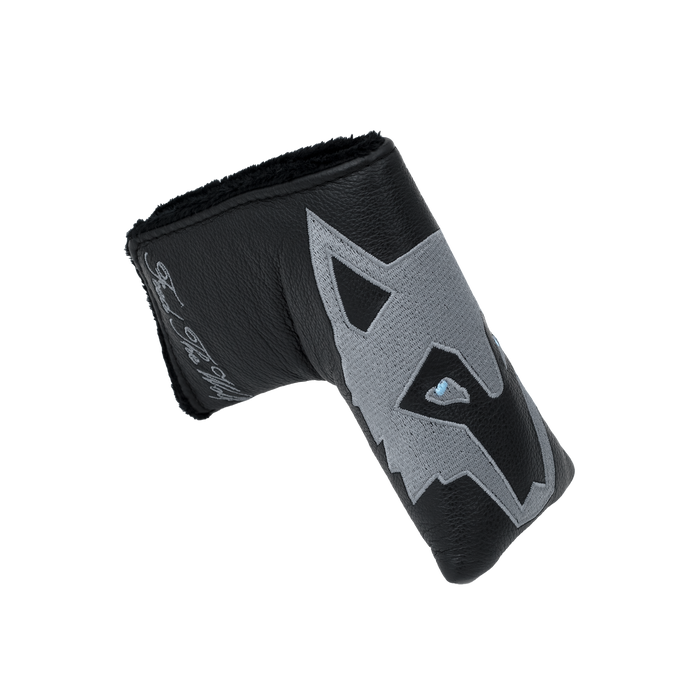 Feed the Wolf Blade Putter Cover - Opposite Side, Black Leather with Feed The Wolf Script Embroidery | Greyson Clothiers