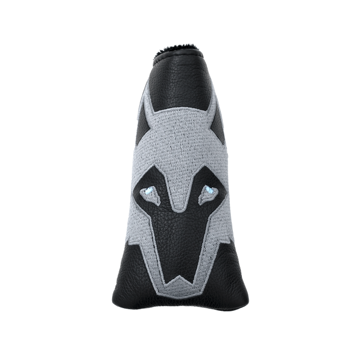 Feed the Wolf Blade Putter Cover - Front View, Full Shepherd Wolf Face Embroidery on Black Leather | Greyson Clothiers