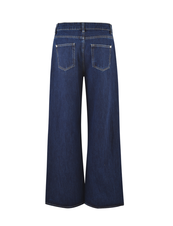 Back view of the TIGERMIST FELIX JEAN - DARK DENIM in an oversized fit, featuring wide-leg design, dark blue denim, visible stitching, and two back pockets.