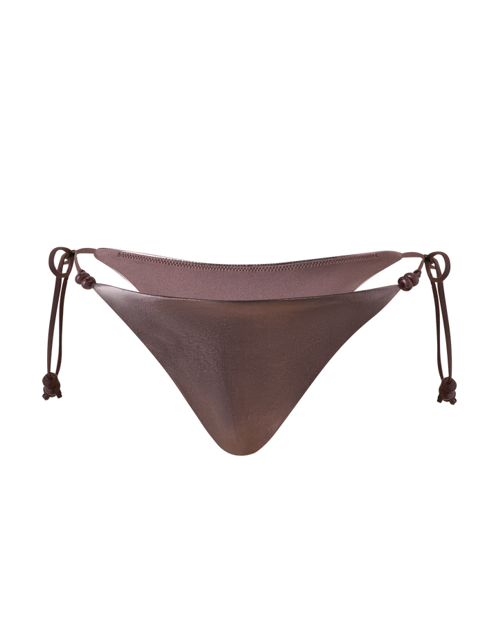 The FINLEA BIKINI BOTTOM by TIGERMIST in bronze features side tie strings and a low-rise cut, shown on a plain white background.