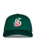 Green Floral "G" Trucker Hat - Front View, Embroidered Logo Detail | Greyson Clothiers