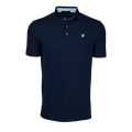 Maltese Blue Floral G Wolf Short Sleeve Polo Front View - Floral Logo, Contrast Collar | Greyson Clothiers