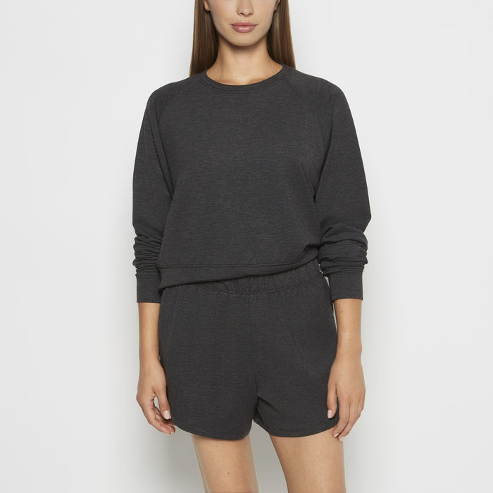 French Terry Crew Neck Sleep Top in Charcoal Heather