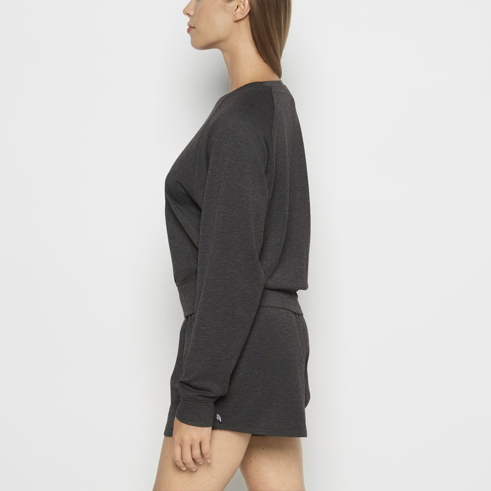 French Terry Crew Neck Sleep Top in Charcoal Heather