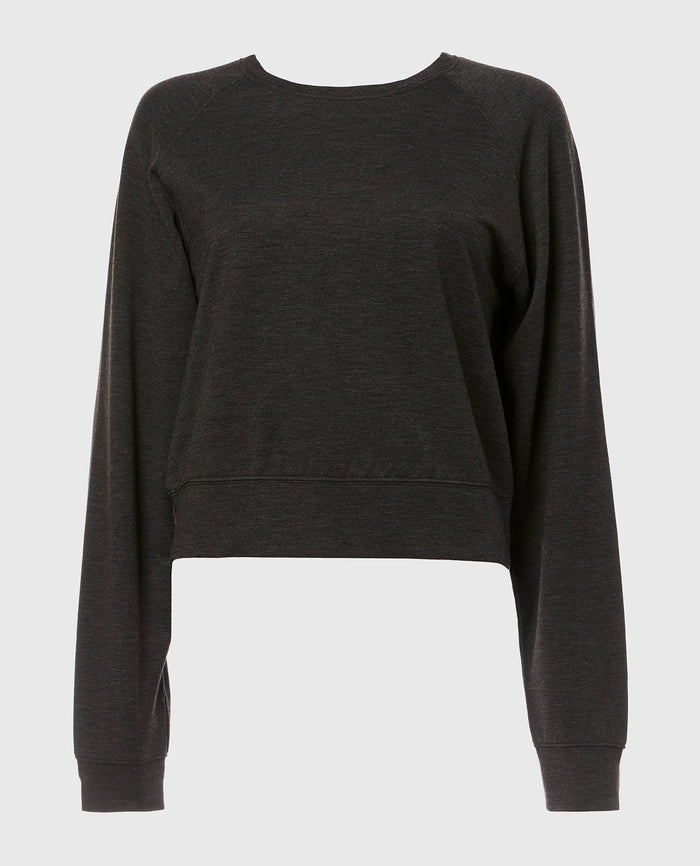 French Terry Crew Neck Sleep Top in Charcoal Heather