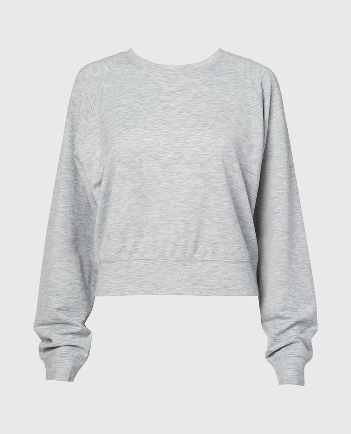 French Terry Crew Neck Sleep Top in Cool Gray Heather