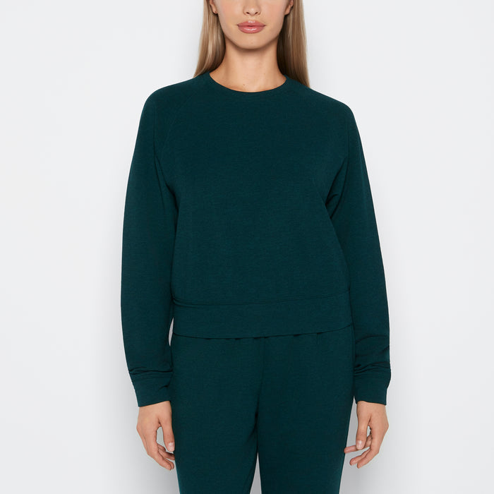French Terry Crew Neck Sleep Top in Emerald Green Heather
