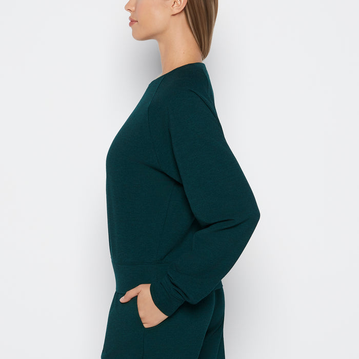 French Terry Crew Neck Sleep Top in Emerald Green Heather