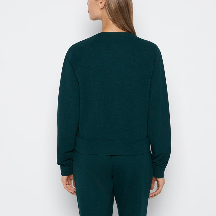 French Terry Crew Neck Sleep Top in Emerald Green Heather