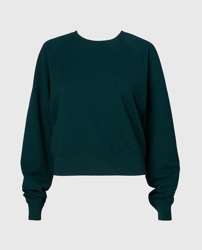 French Terry Crew Neck Sleep Top in Emerald Green Heather