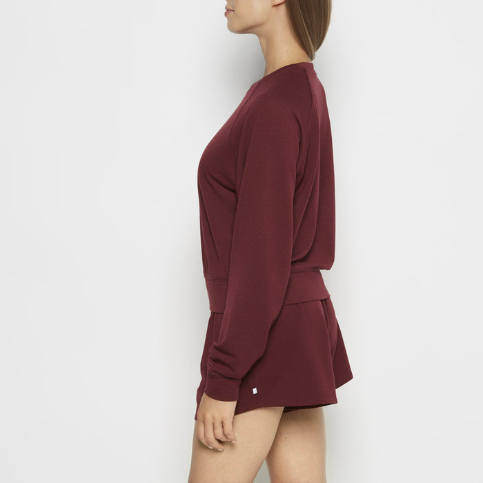 French Terry Crew Neck Sleep Top in Russian Ruby Heather